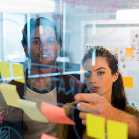 Team using post-its